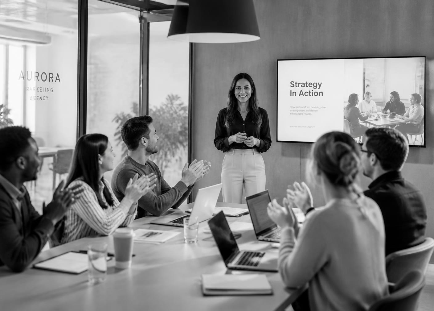 Norel Digital team presenting a marketing strategy in a meeting room